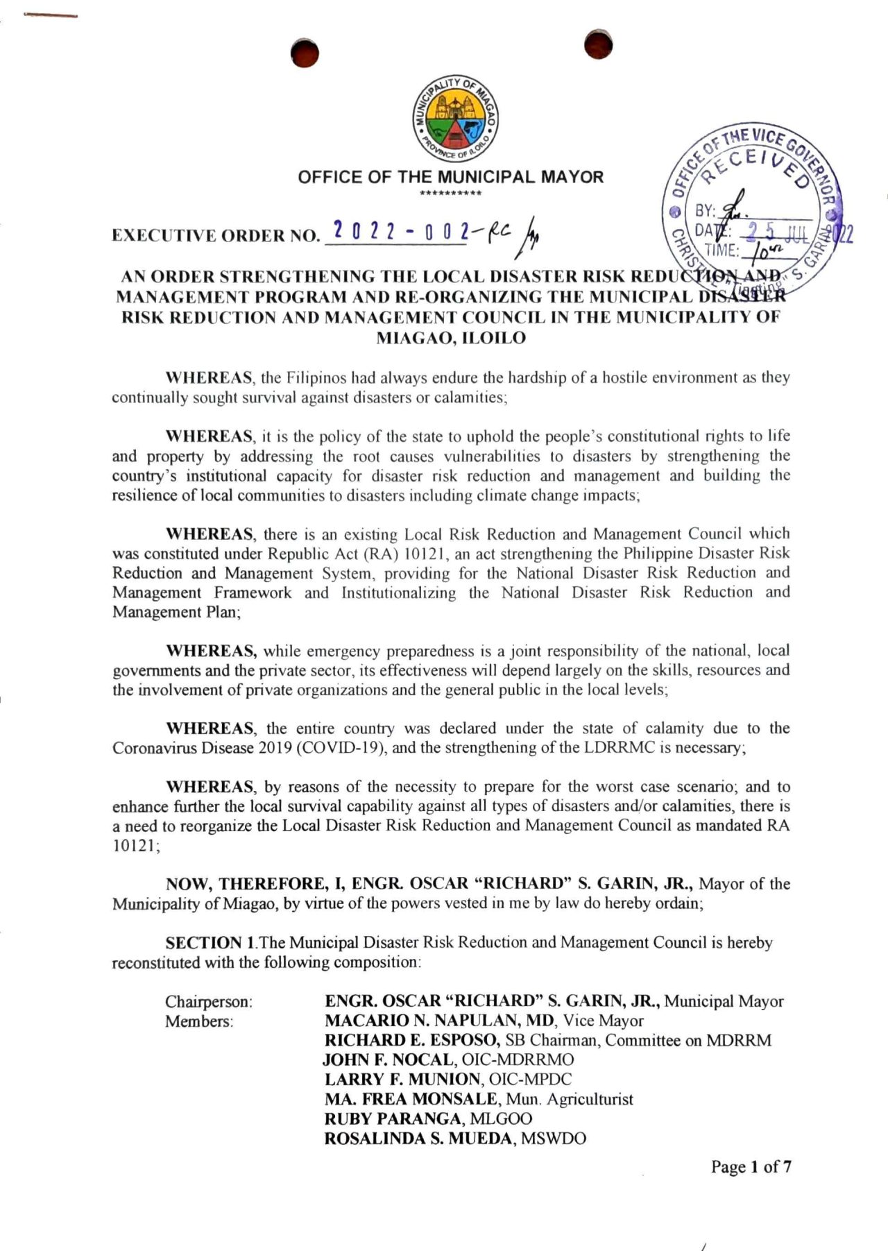 Executive Order No 2022-002 - Municipality Of Miagao